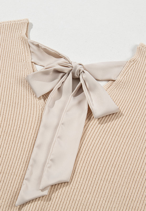 Tied Back V-Neck Long Sleeve Sweater - ClassiQ