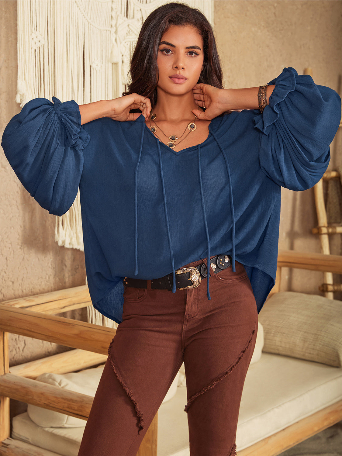 Tie Neck Long Sleeve Blouse - Classique Collection