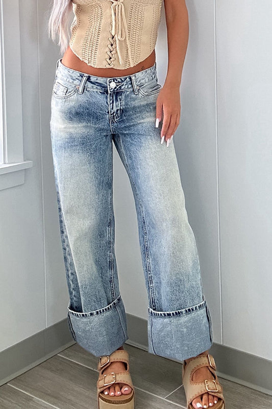 Washed Wide Leg Jeans with Pockets - Classique Collection