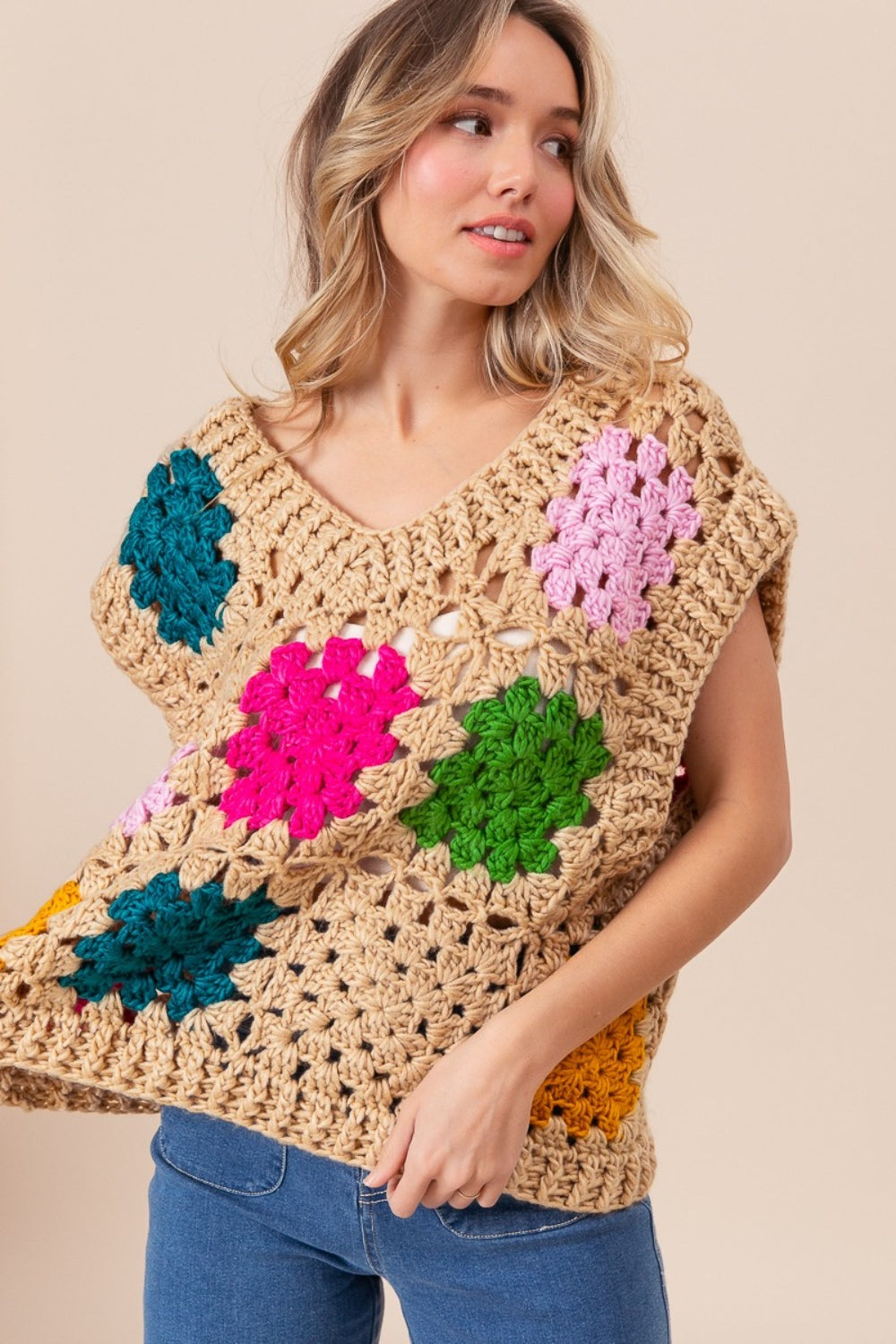 BiBi Granny Square Openwork Sweater Vest - ClassiQ