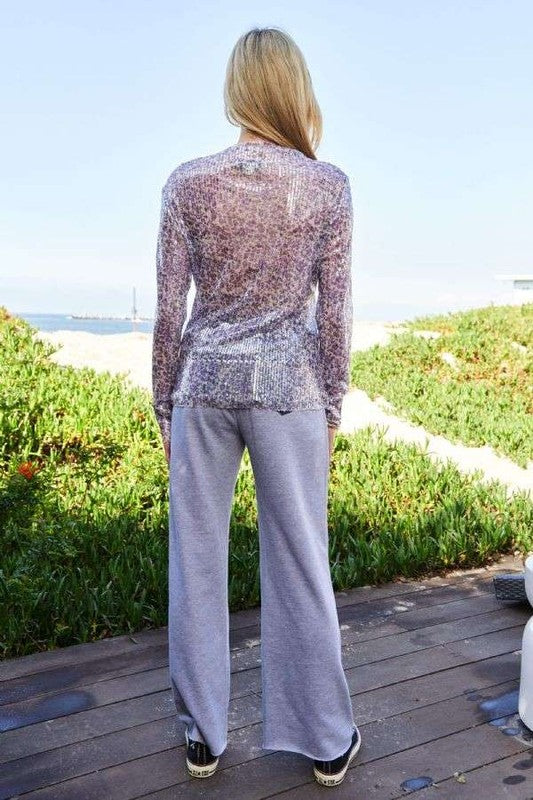 Davi & Dani Sequin Mock Neck Long Sleeve Mesh Top - Classique Collection