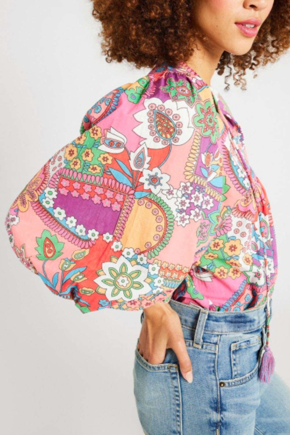 Printed Tie Neck Three-Quarter Sleeve Blouse - Classique Collection