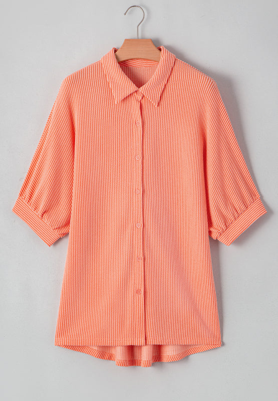 Corded Half Sleeve Button Up High Low Shirt - Classique Collection