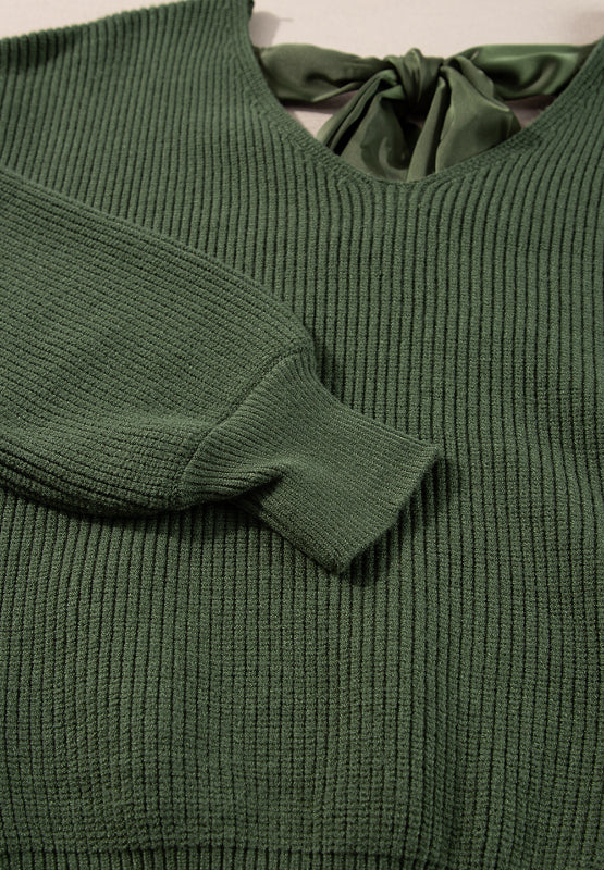 Tied Back V-Neck Long Sleeve Sweater - ClassiQ