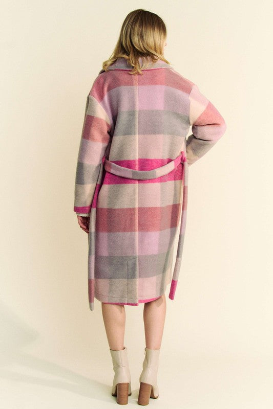 Davi & Dani Tied Color Block Collared Neck Coat - Classique Collection