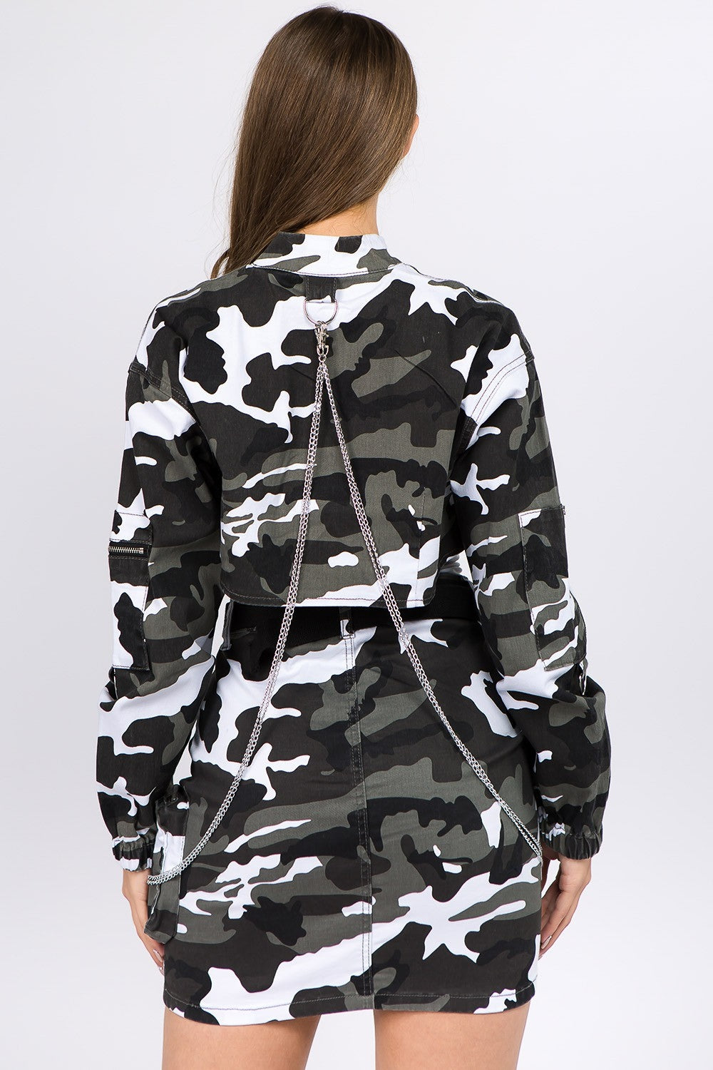 American Bazi Camouflage Cropped Jacket with Chains - Classique Collection