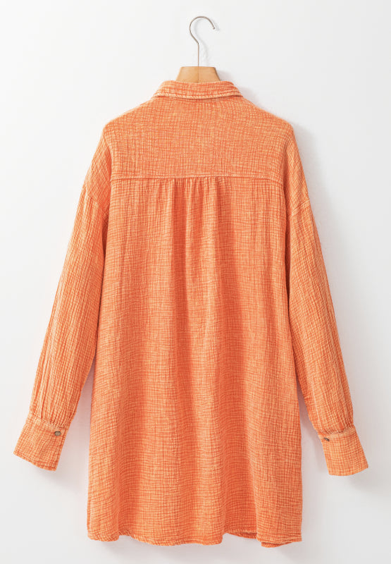 Pocketed Button Up Long Sleeve Shirt Dress - Classique Collection