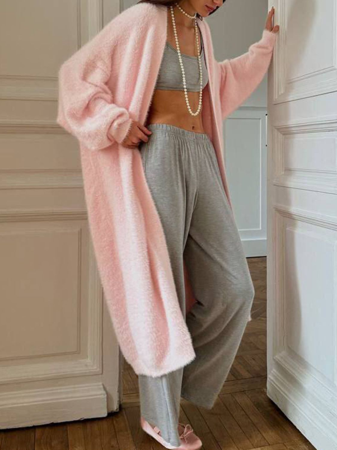 Fuzzy Open Front Solid Color Cardigan - Classique Collection