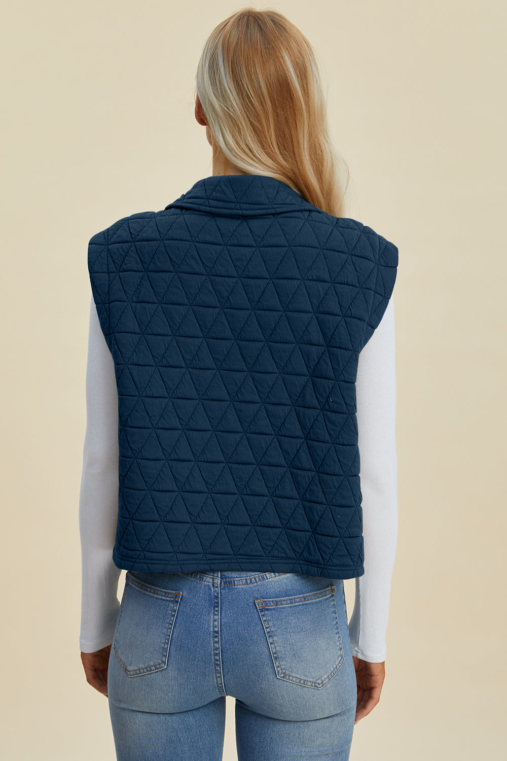 Double Take Full Size Pocketed Texture Snap Down Vest Coat - Classique Collection