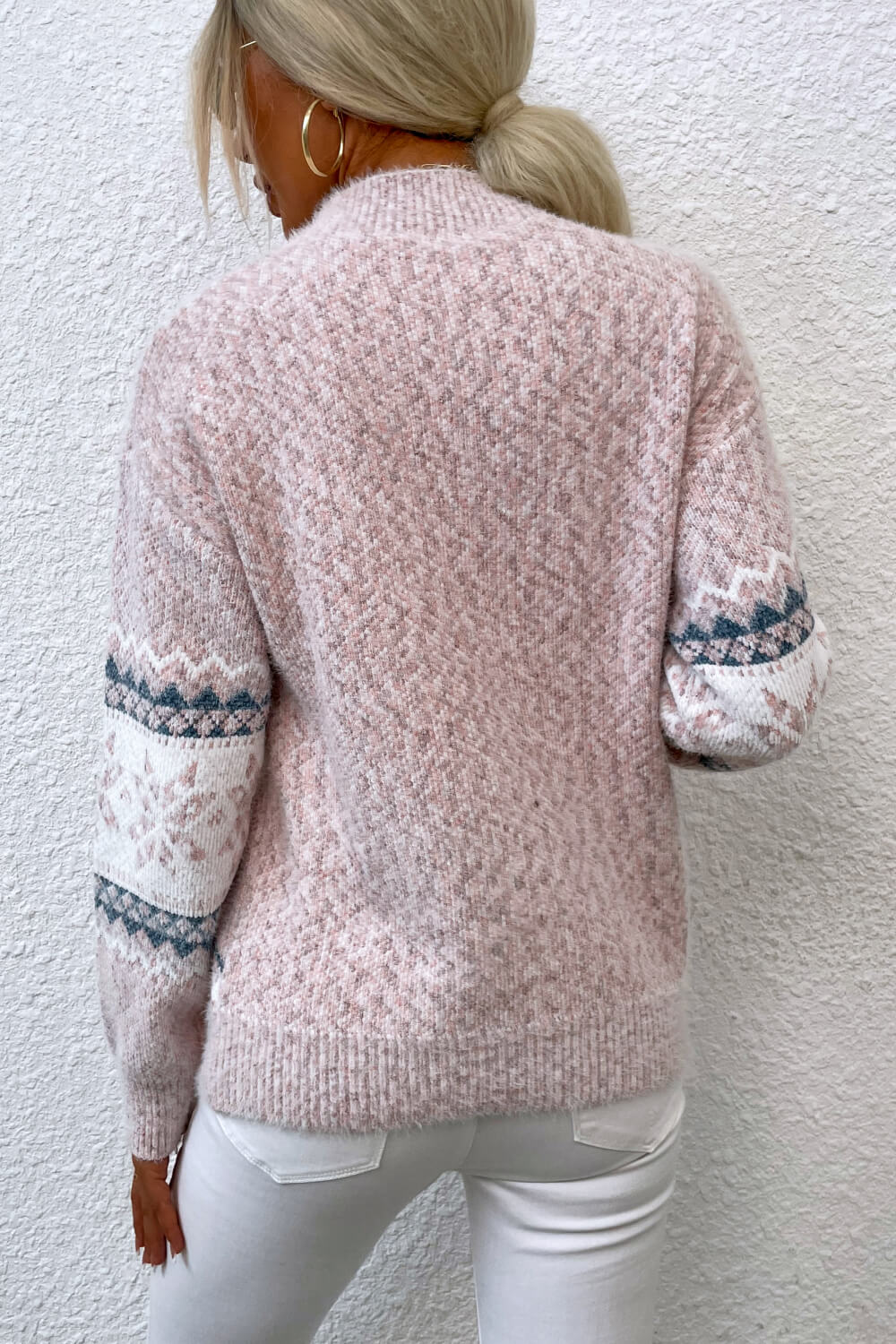 Snowflake Pattern Mock Neck Sweater - ClassiQ