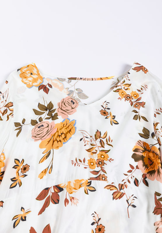 Printed V-Neck Flare Sleeve Mini Dress - Classique Collection