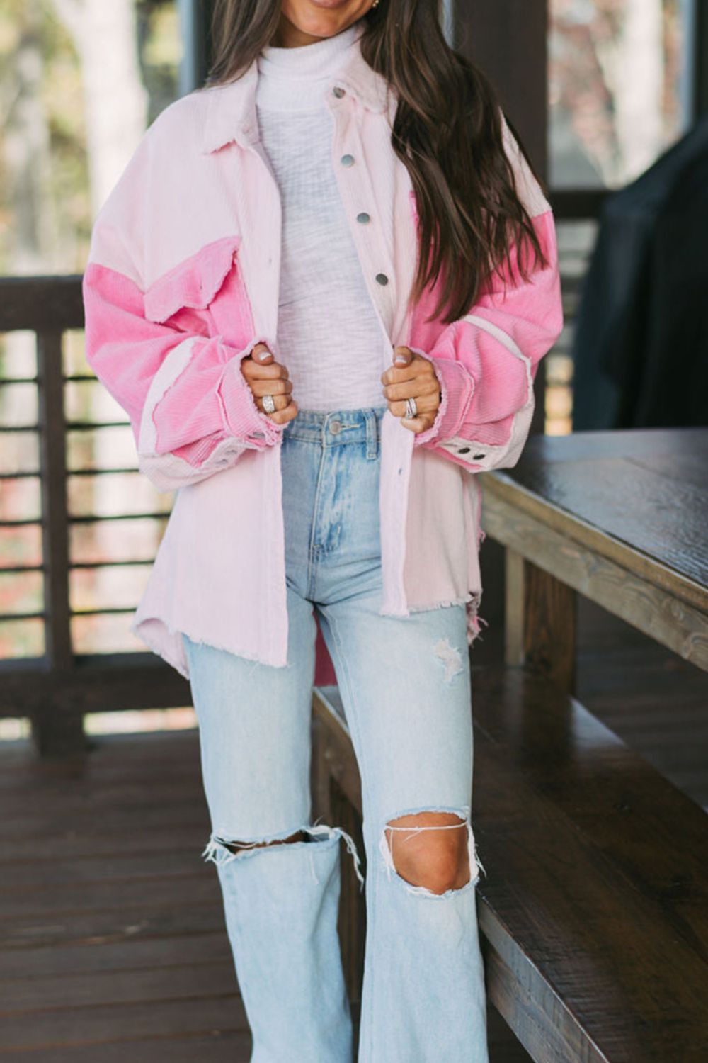 Two-tone Color Exposed Seam Corduroy Shacket - Classique Collection