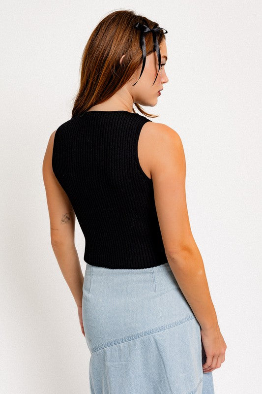 Satin Bow Detail Sleeveless Sweater Top - Classique Collection