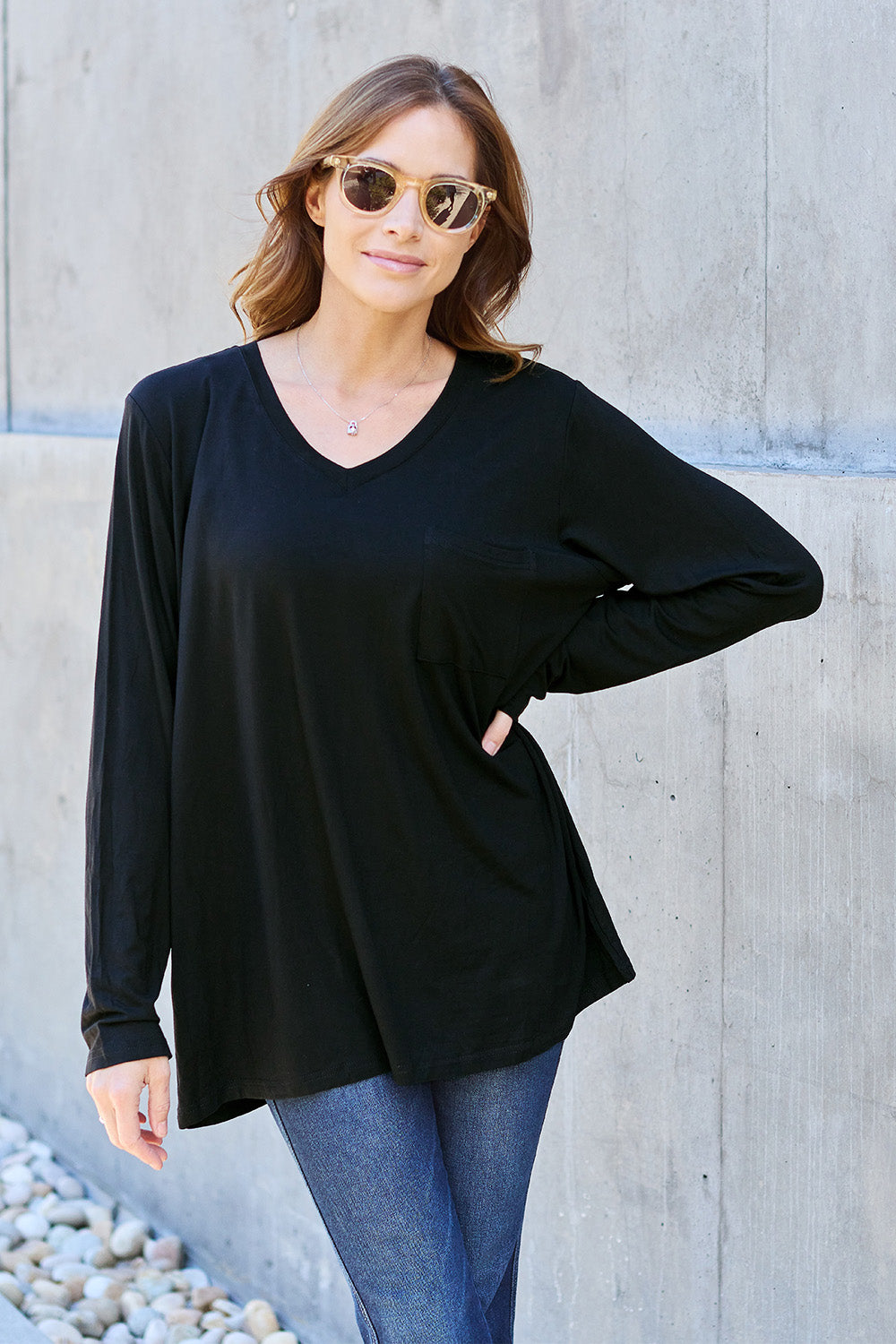 Basic Bae Full Size V-Neck Long Sleeve Top - Classique Collection