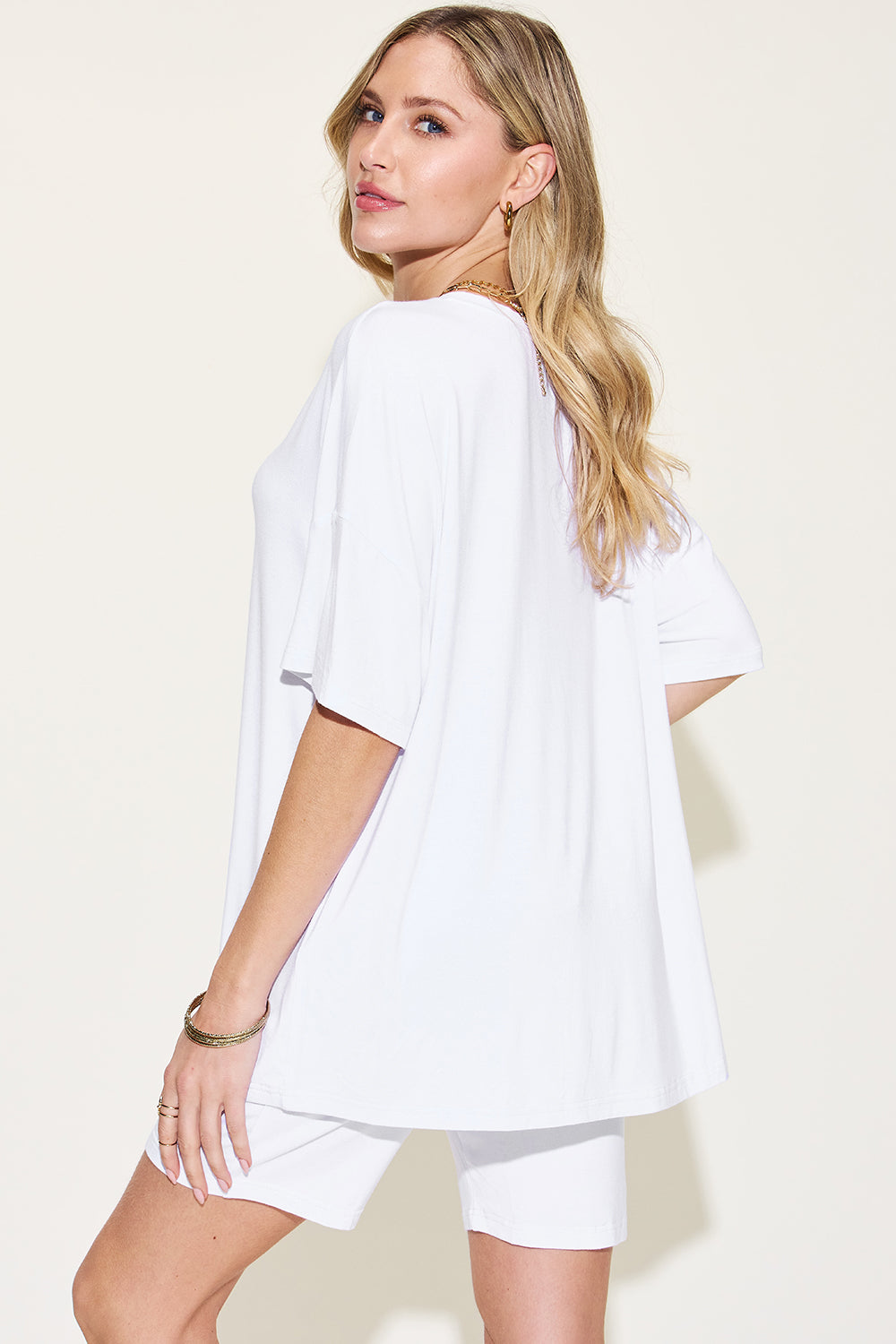 Basic Bae Full Size V-Neck Drop Shoulder T-Shirt and Shorts Set - ClassiQ