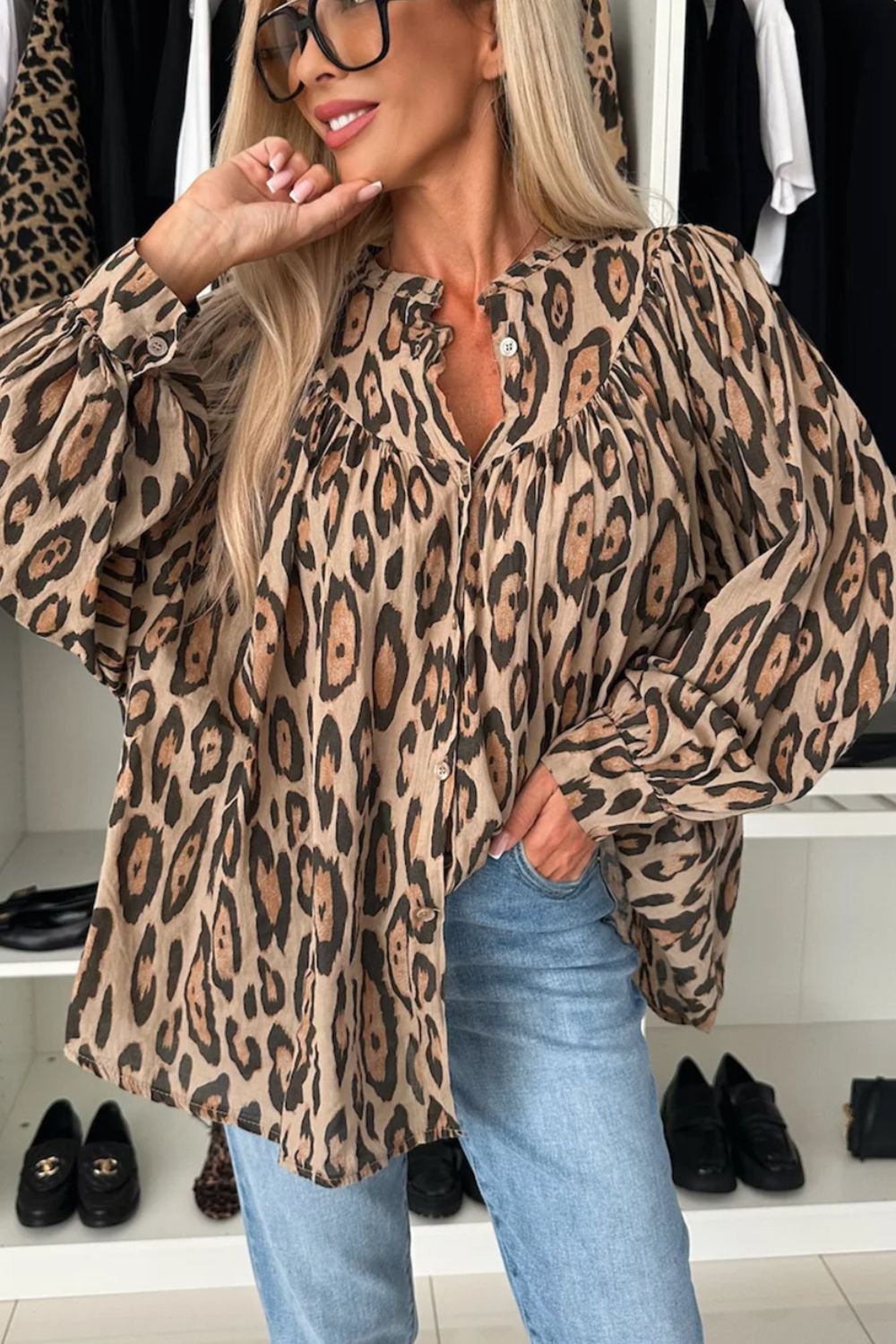 Leopard Print Button Down Long Sleeve Shirt - Classique Collection