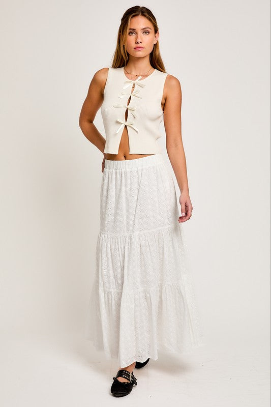 Satin Bow Detail Sleeveless Sweater Top - Classique Collection