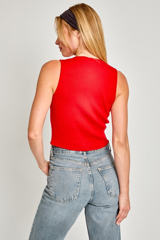 Satin Bow Detail Sleeveless Sweater Top - Classique Collection