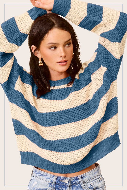 Striped Round Neck Loose Fit Sweater - Classique Collection