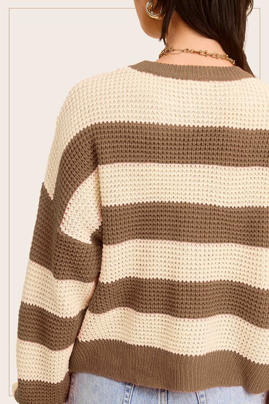 Striped Round Neck Loose Fit Sweater - Classique Collection