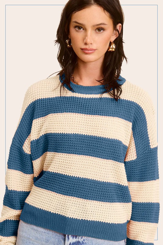 Striped Round Neck Loose Fit Sweater - Classique Collection