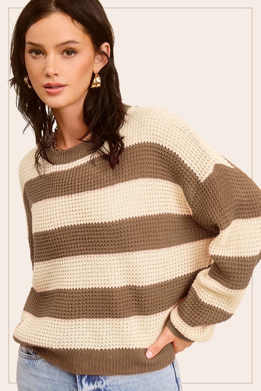 Striped Round Neck Loose Fit Sweater - Classique Collection