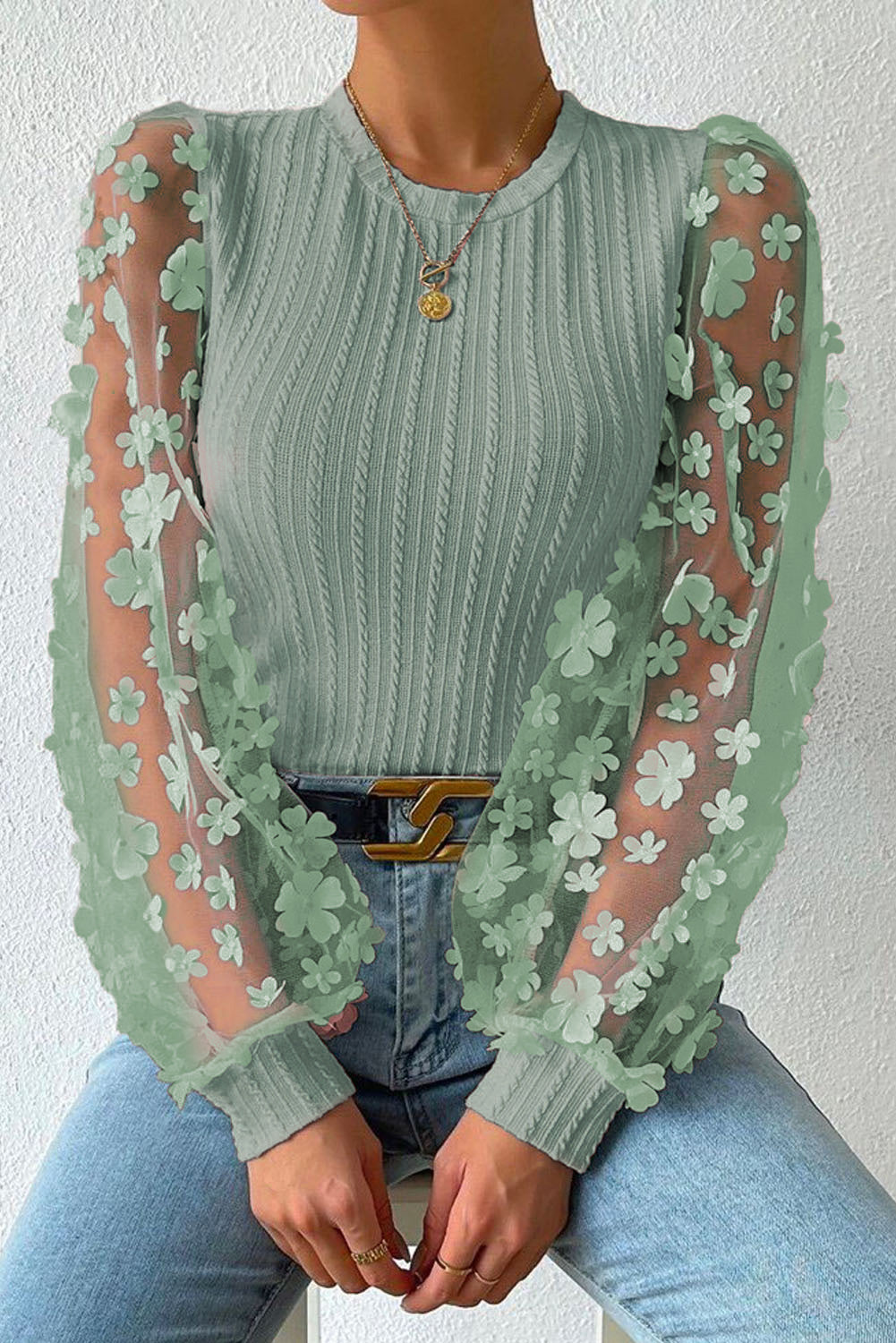 Textured Applique Long Sleeve Blouse - Classique Collection