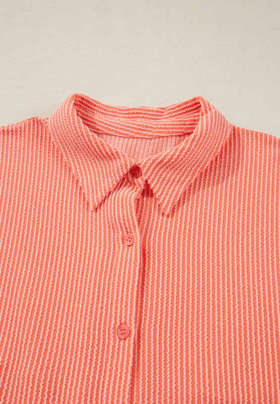 Corded Half Sleeve Button Up High Low Shirt - Classique Collection