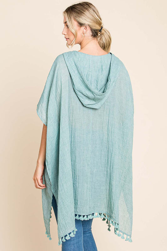 Cotton Bleu by Nu Label Tassel Hem Hooded Cover Up - Classique Collection