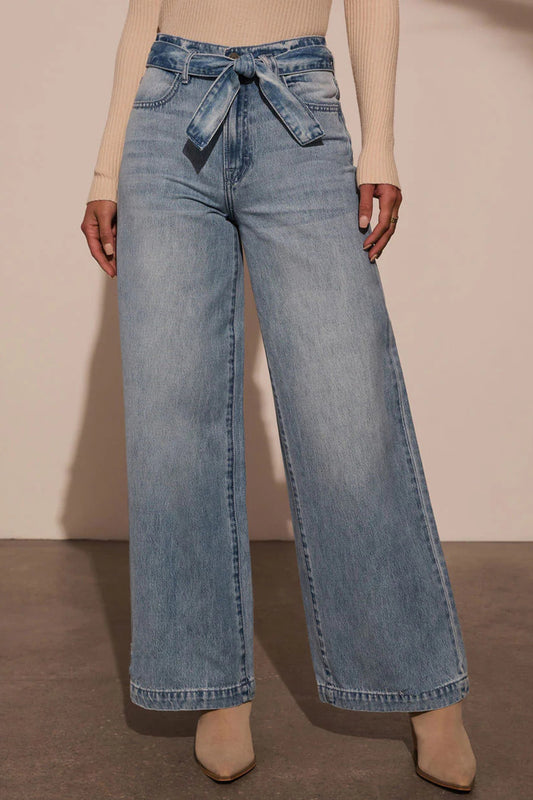 Tied Wide Leg Jeans with Pockets - Classique Collection