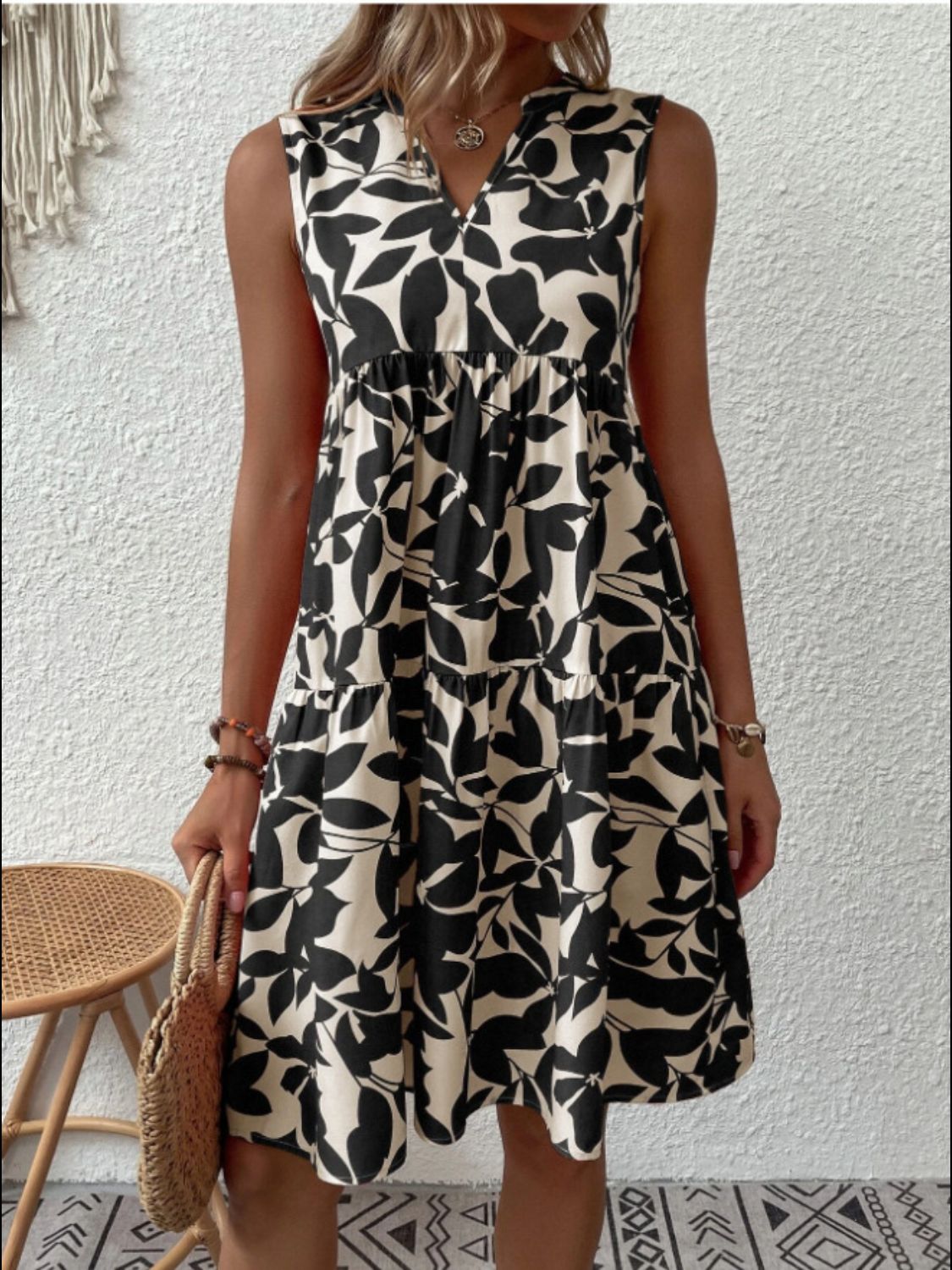 Printed Notched Sleeveless Mini Dress - Classique Collection