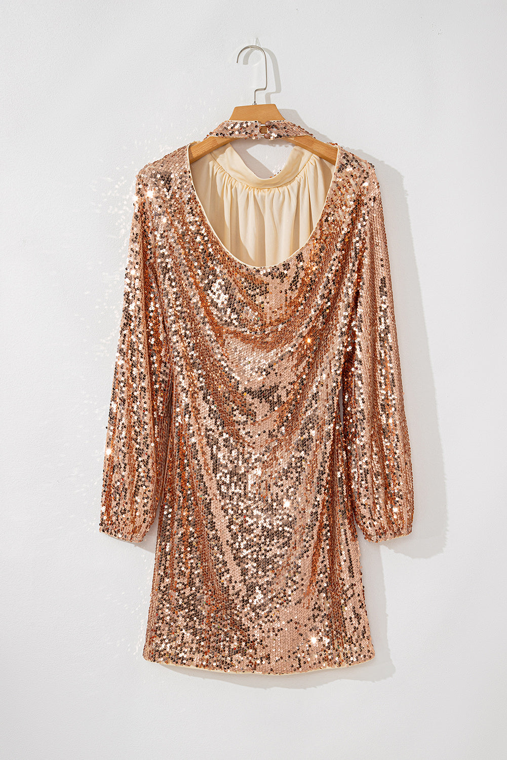 Backless Sequin Mock Neck Long Sleeve Mini Dress - Classique Collection