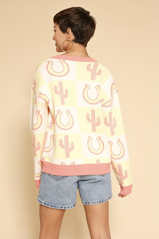 Tiled Cactus horseshoe knit cardigan - Classique Collection