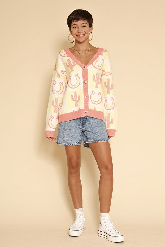Tiled Cactus horseshoe knit cardigan - Classique Collection