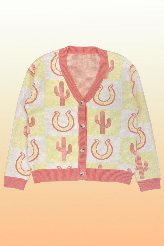 Tiled Cactus horseshoe knit cardigan - Classique Collection