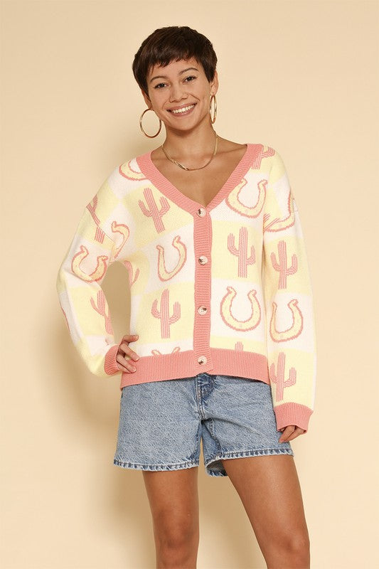 Tiled Cactus horseshoe knit cardigan - Classique Collection