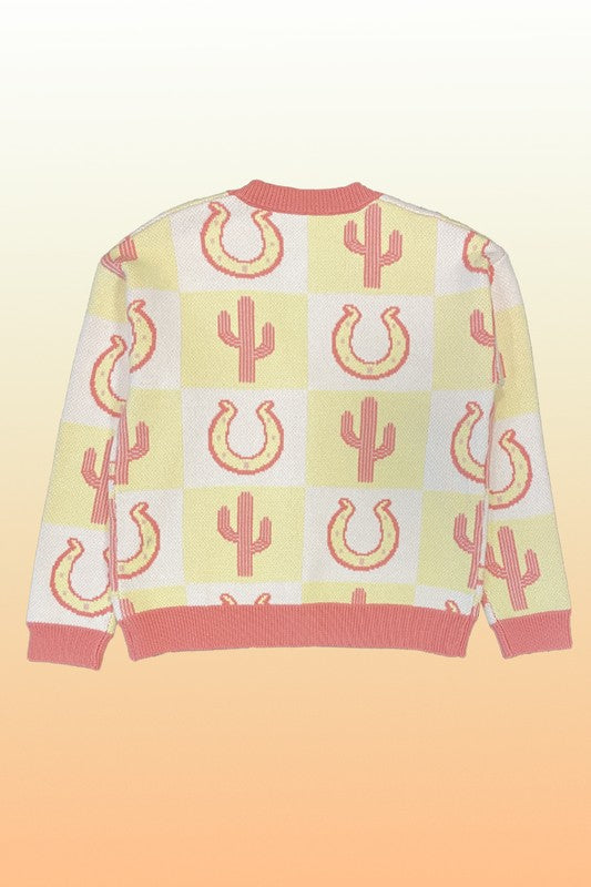 Tiled Cactus horseshoe knit cardigan - Classique Collection