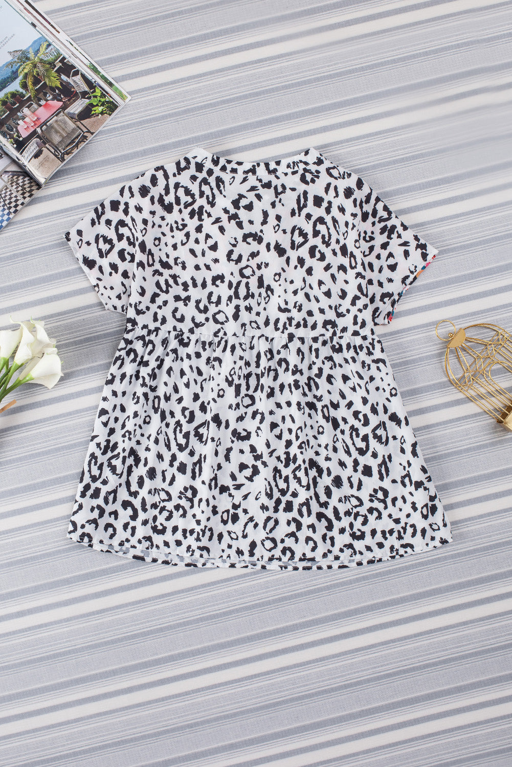 Leopard Tassel Tie Short Sleeve Top - Classique Collection