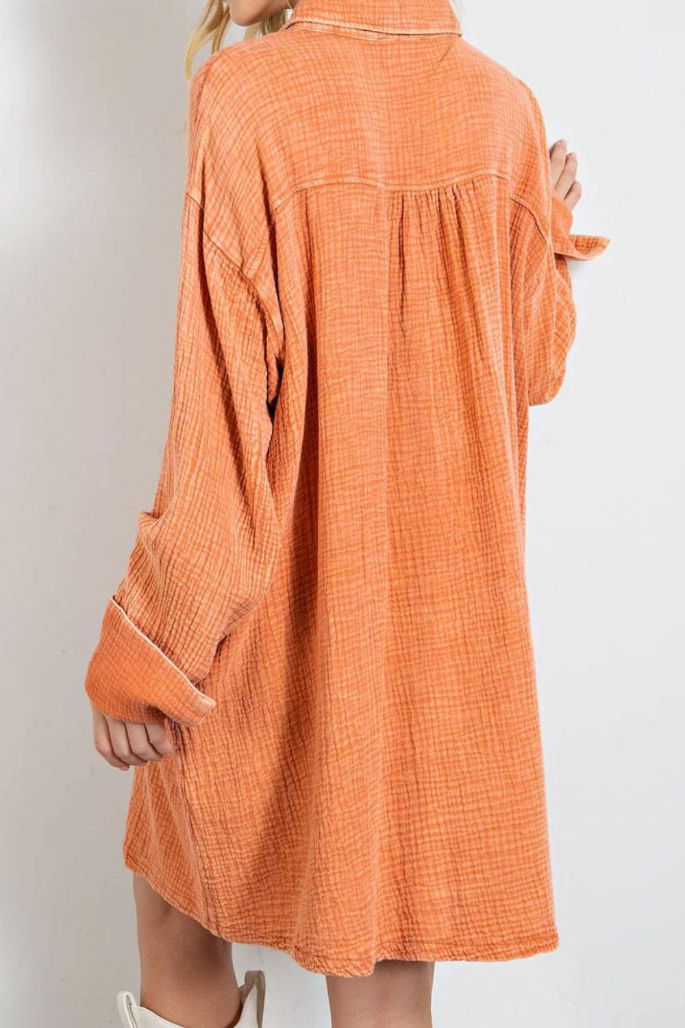 Pocketed Button Up Long Sleeve Shirt Dress - Classique Collection