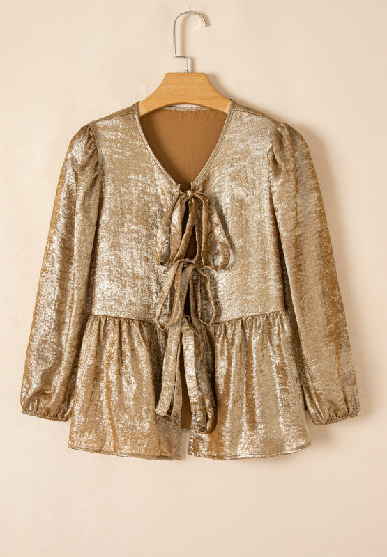 Tied Peplum Three-Quarter Sleeve Blouse - Classique Collection