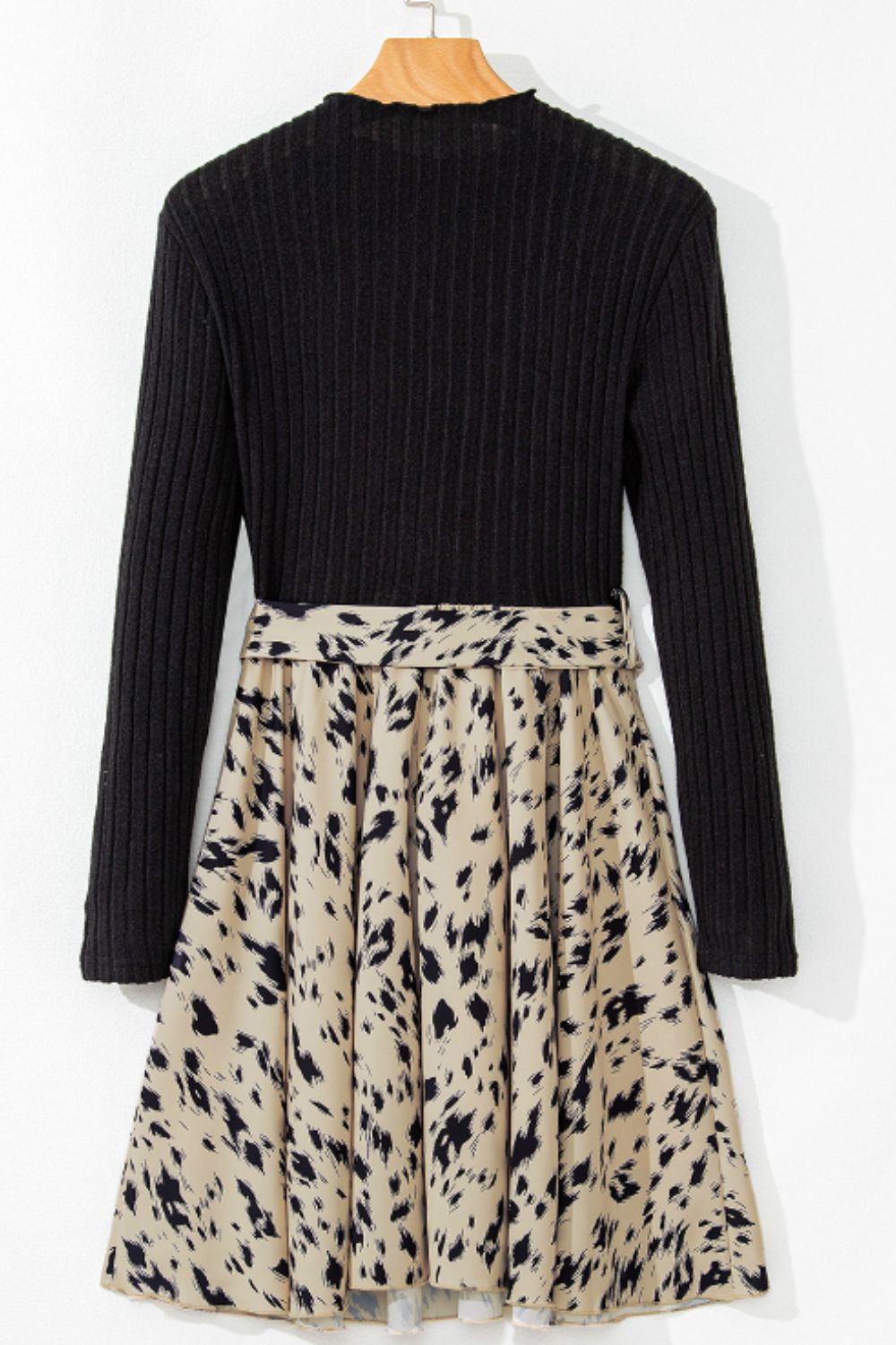 Printed Tie Waist Mock Neck Long Sleeve Dress - Classique Collection