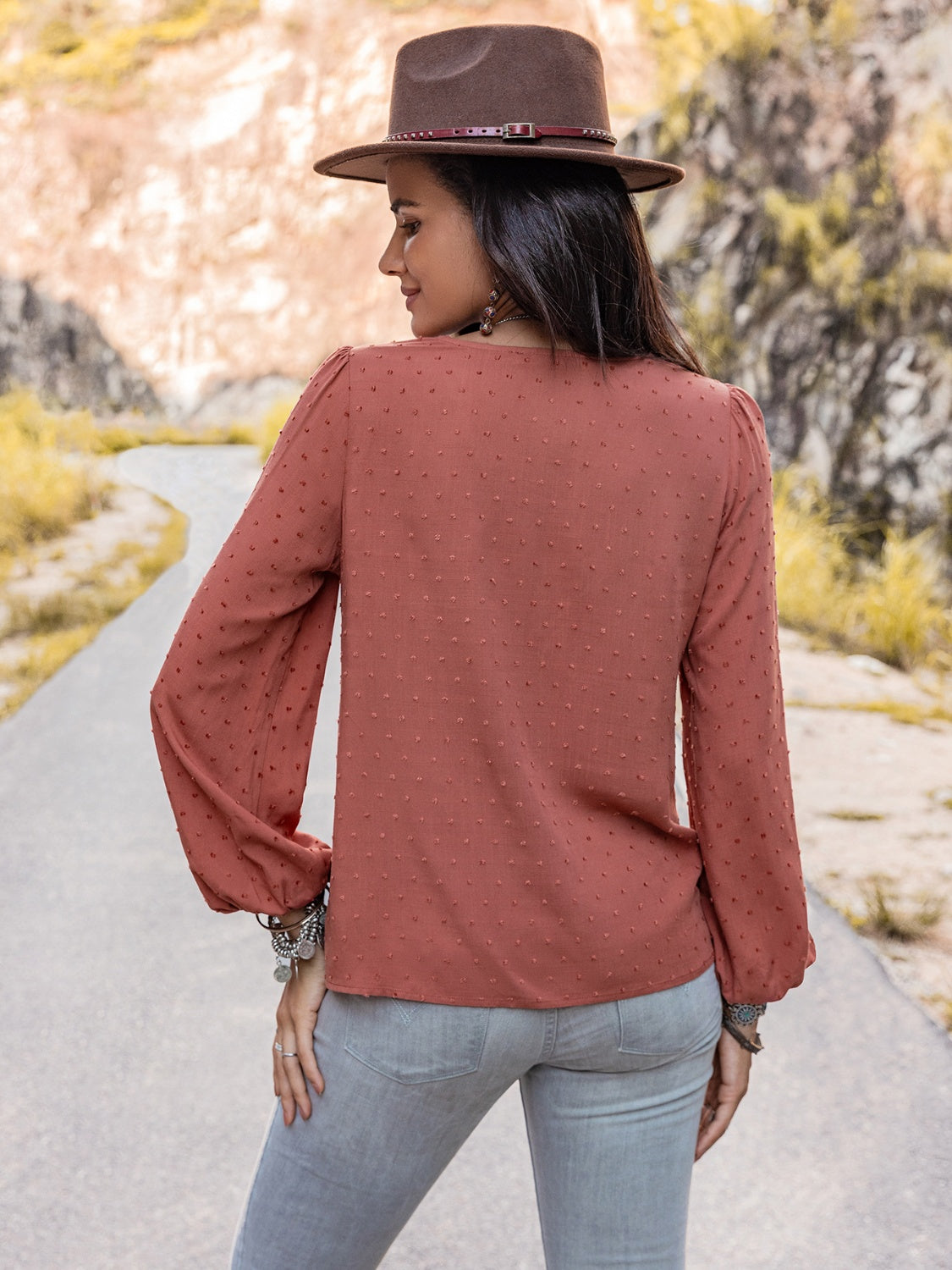 Swiss Dot V-Neck Blouse - Classique Collection