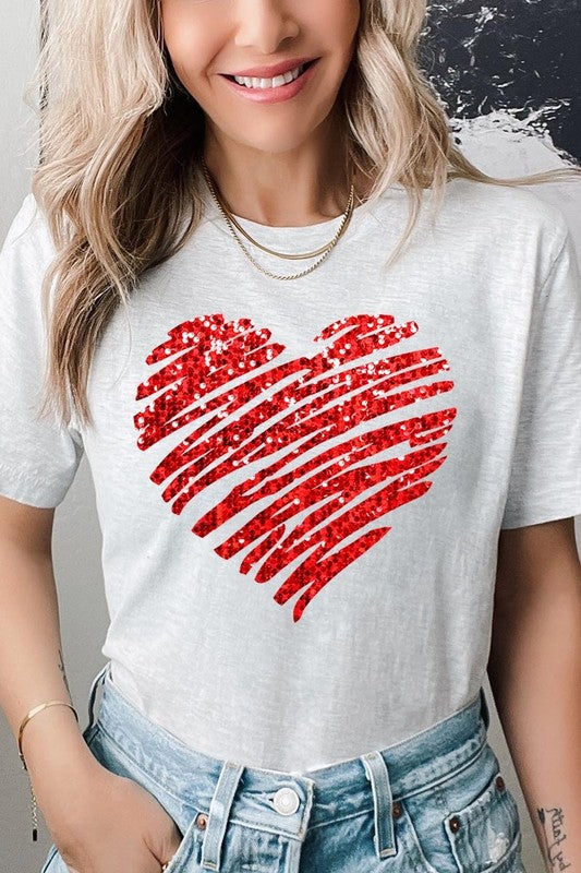 Faux Sequins Scribble Heart Graphic Plus Tee - Classique Collection