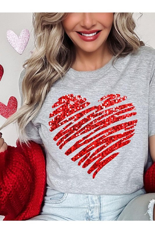 Faux Sequins Scribble Heart Graphic Plus Tee - Classique Collection