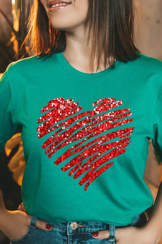 Faux Sequins Scribble Heart Graphic Plus Tee - Classique Collection