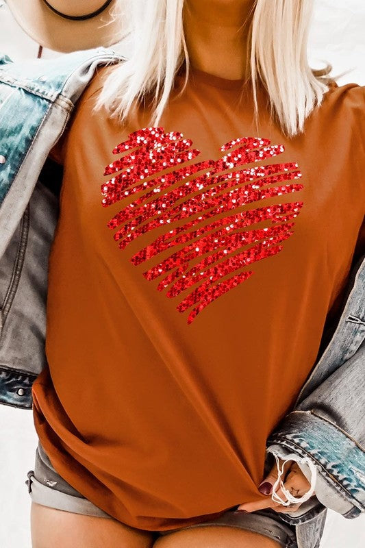 Faux Sequins Scribble Heart Graphic Plus Tee - Classique Collection