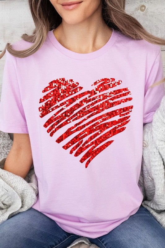 Faux Sequins Scribble Heart Graphic Plus Tee - Classique Collection