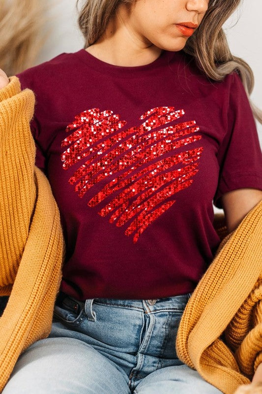 Faux Sequins Scribble Heart Graphic Plus Tee - Classique Collection
