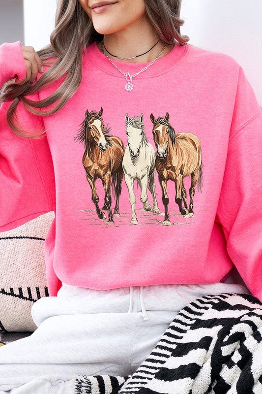 Three Horses Western Graphic Plus Sweatshirt - ClassiQ