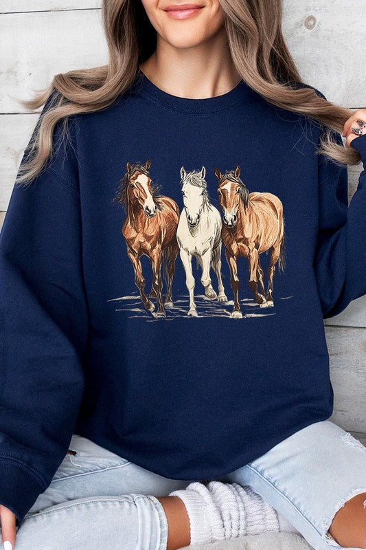 Three Horses Western Graphic Plus Sweatshirt - ClassiQ
